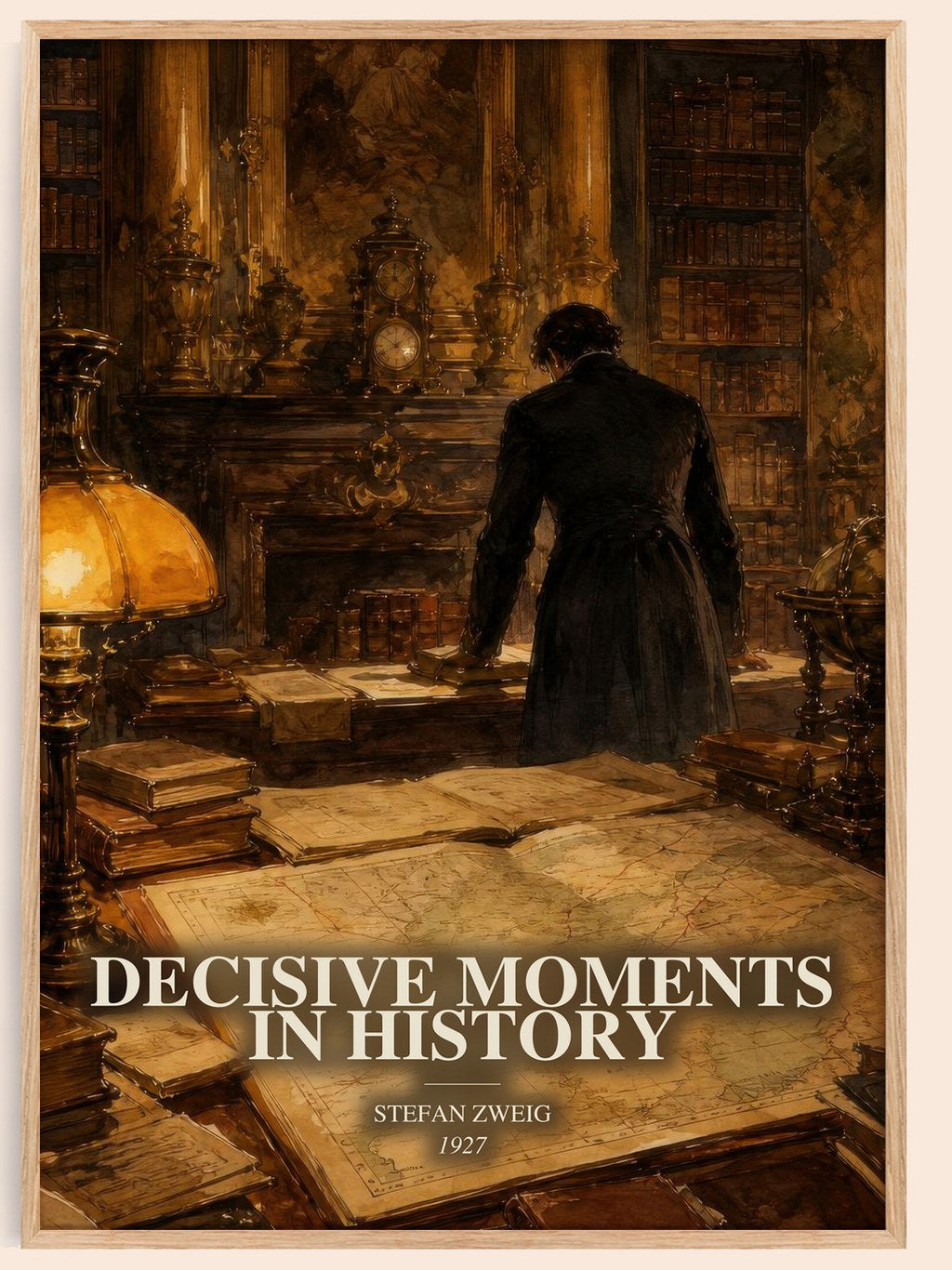 Decisive moments in history watercolour book poster by Stefan Zweig – framed literary art print