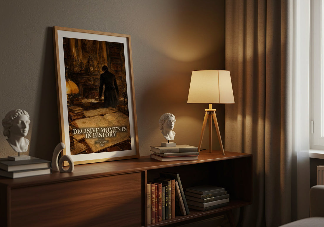 Decisive moments in history watercolour print on bookshelf – Stefan Zweig fan gift
