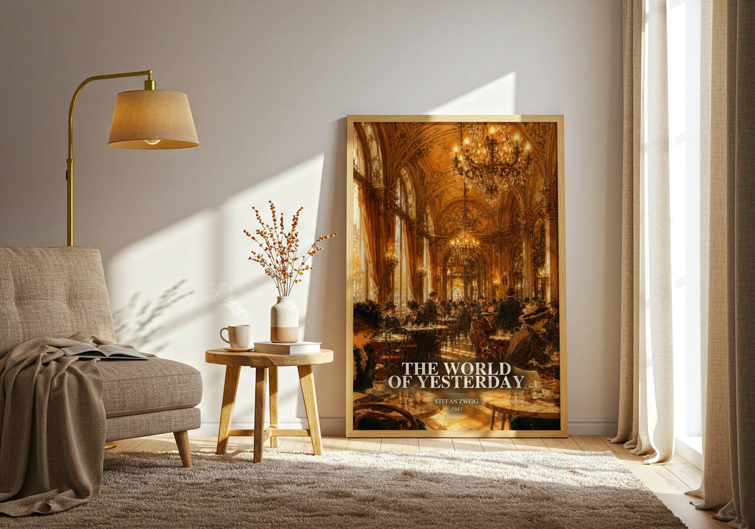 The World of Yesterday watercolour print in frame leaning in hallway – memoir wall art