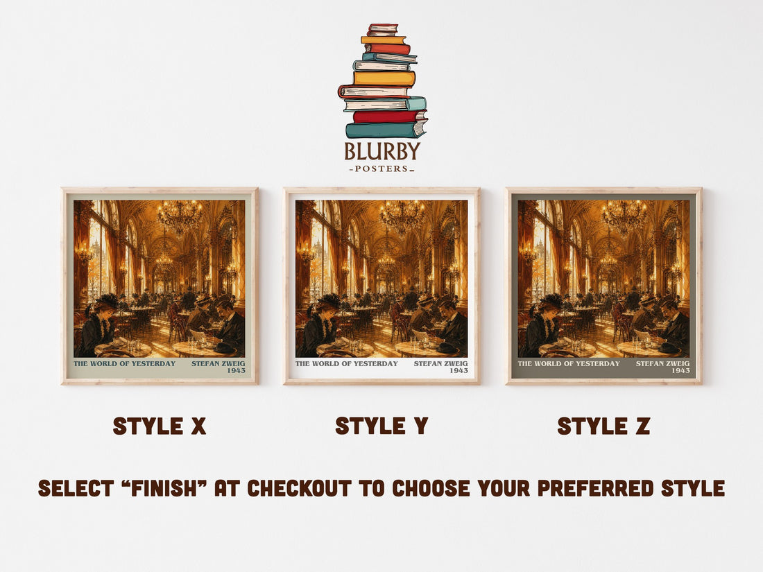 The World of Yesterday literary print in frame leaning in hallway – memoir wall art (mockup)