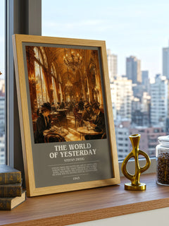 The World of Yesterday bookish print framed by window – literary home decor