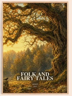 Folk and fairy tales watercolour book poster by Aesop – framed literary art print