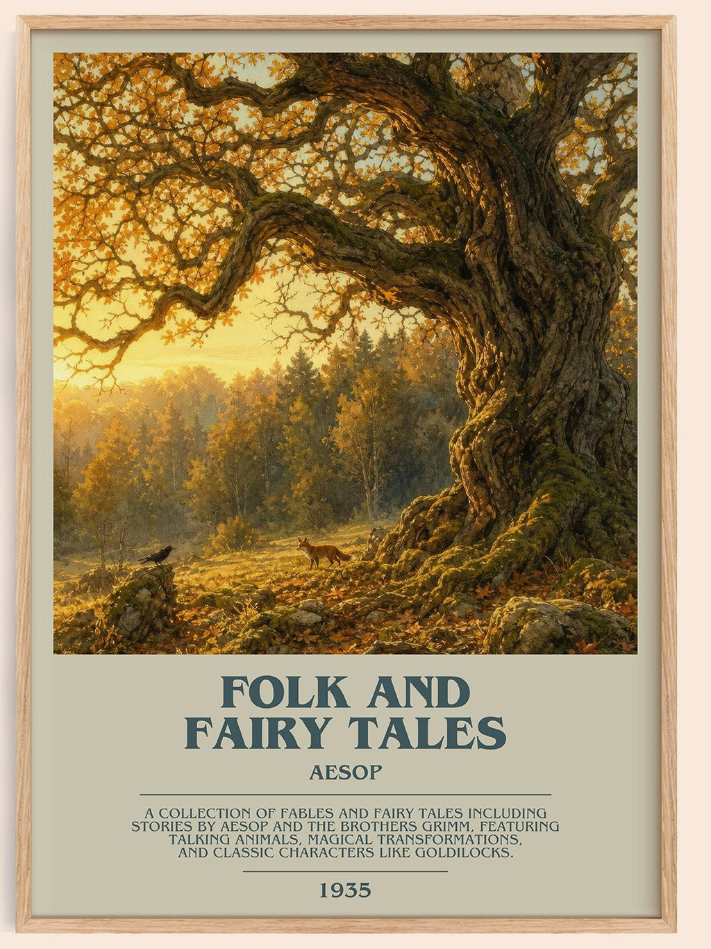 Folk and fairy tales bookish book poster by Aesop – framed literary art print