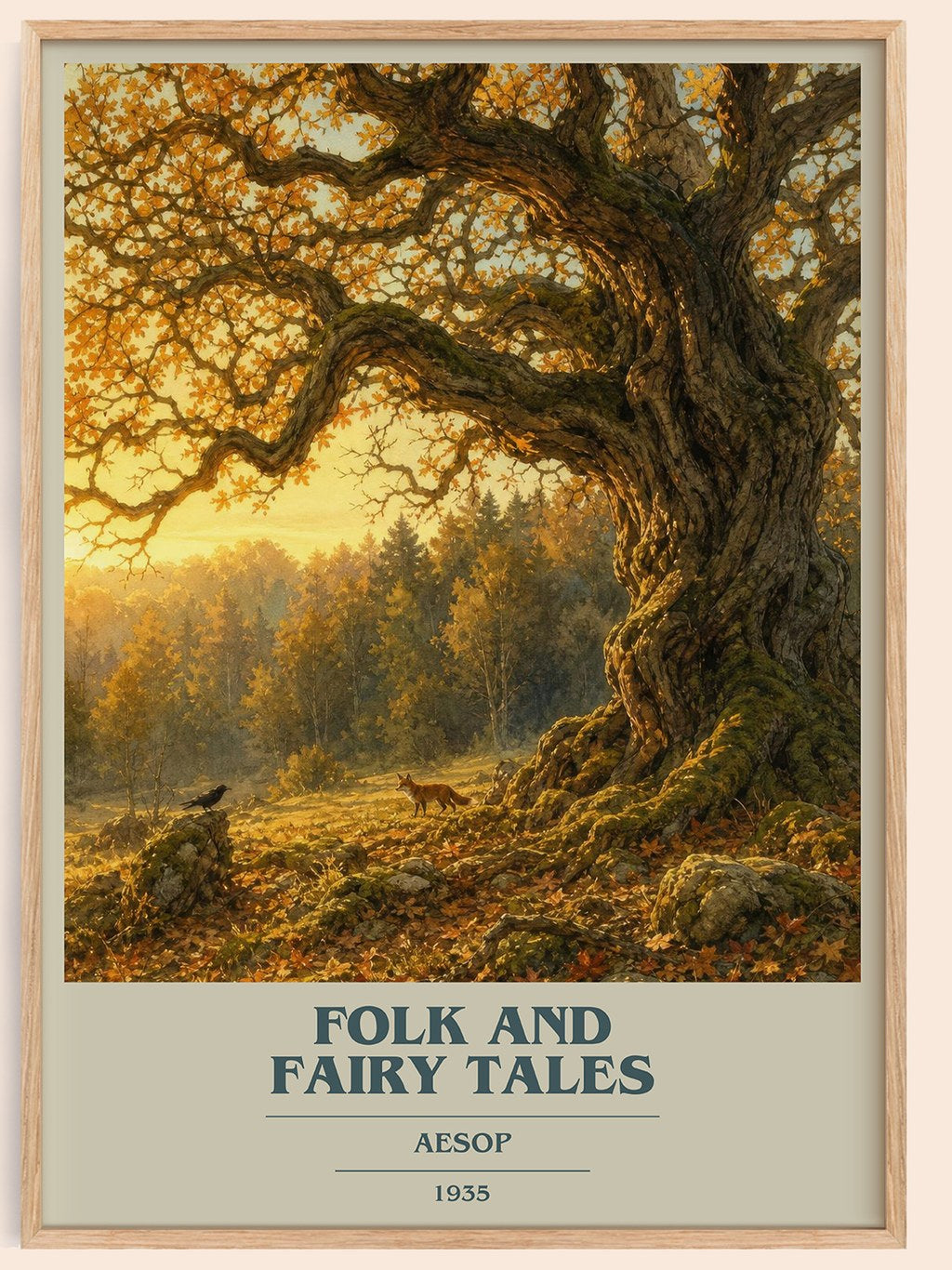 Folk and fairy tales book cover book poster by Aesop – framed literary art print