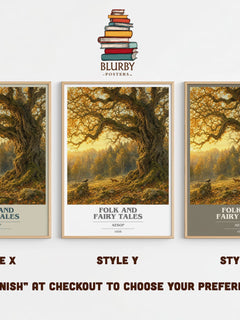 Folk and fairy tales book cover print in frame leaning in hallway – childrens wall art