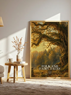 Folk and fairy tales watercolour print in frame leaning in hallway – childrens wall art