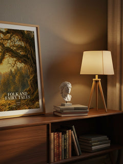 Folk and fairy tales watercolour print on bookshelf – Aesop fan gift