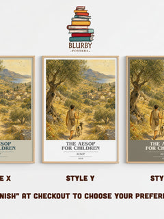 The Aesop for children book cover print in frame leaning in hallway – childrens wall art