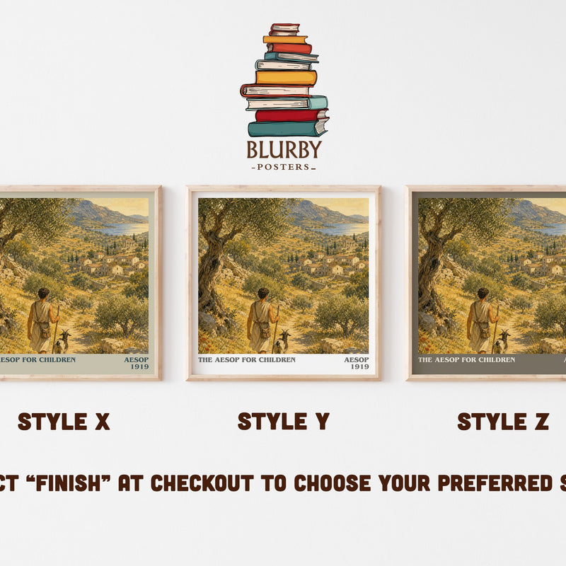 The Aesop for children literary print in frame leaning in hallway – childrens wall art