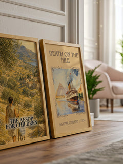 The Aesop for children watercolour print framed by window – literary home decor
