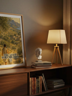 The Aesop for children watercolour print on bookshelf – Aesop fan gift