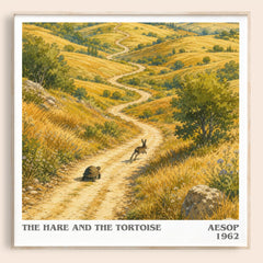 The hare and the tortoise literary book poster by Aesop – framed literary art print