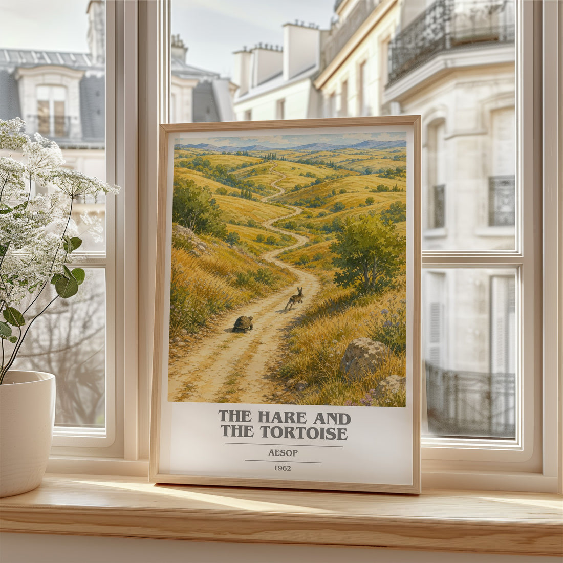 The hare and the tortoise book cover poster colour and style options – Aesop book art