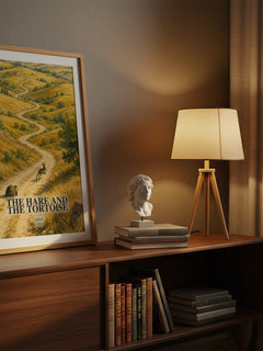The hare and the tortoise watercolour print on bookshelf – Aesop fan gift