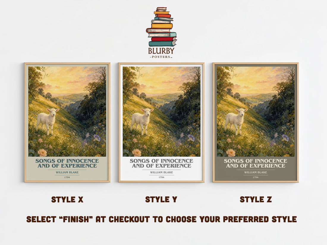 Songs of innocence and of experience book cover print in frame leaning in hallway – poetry wall art (mockup)