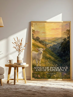Songs of innocence and of experience watercolour print in frame leaning in hallway – poetry wall art