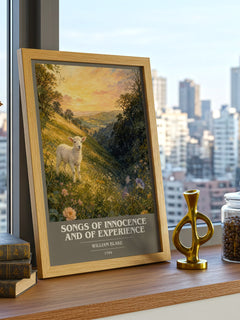 Songs of innocence and of experience book cover print framed by window – literary home decor