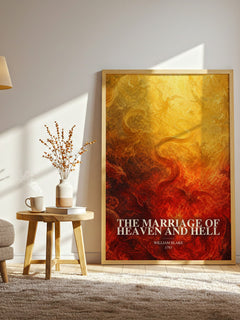 The marriage of Heaven and Hell watercolour print in frame leaning in hallway – poetry wall art