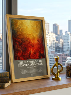 The marriage of Heaven and Hell bookish print framed by window – literary home decor