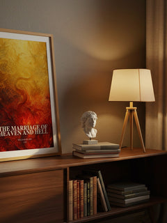 The marriage of Heaven and Hell watercolour print on bookshelf – William Blake fan gift