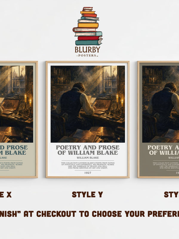 Poetry and prose of William Blake bookish print in frame leaning in hallway – poetry wall art