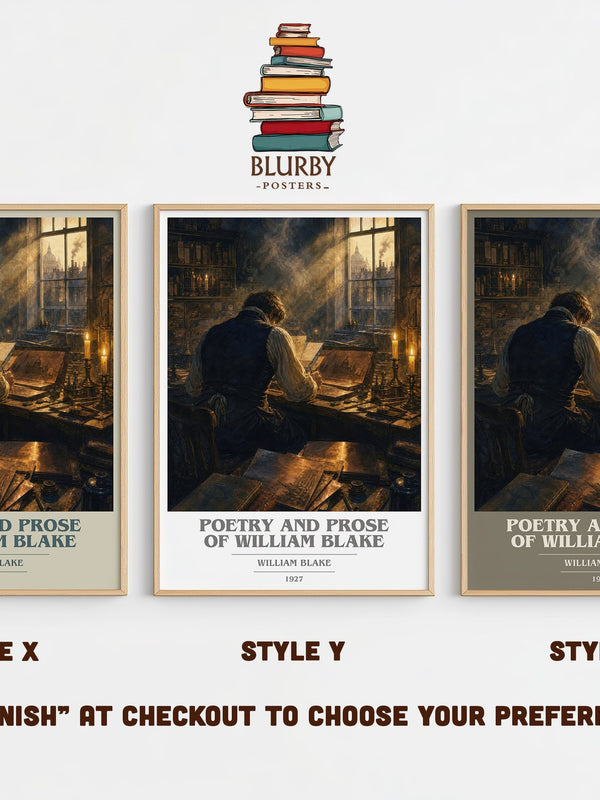 Poetry and prose of William Blake book cover print in frame leaning in hallway – poetry wall art