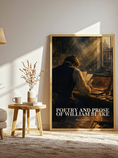 Poetry and prose of William Blake watercolour print in frame leaning in hallway – poetry wall art
