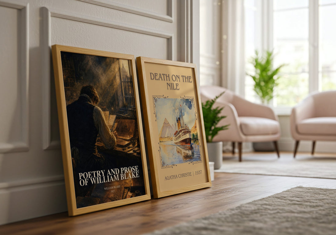 Poetry and prose of William Blake watercolour print framed by window – literary home decor