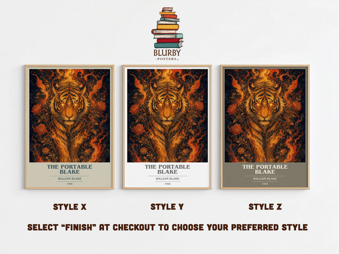 The portable Blake book cover print in frame leaning in hallway – poetry wall art (mockup)
