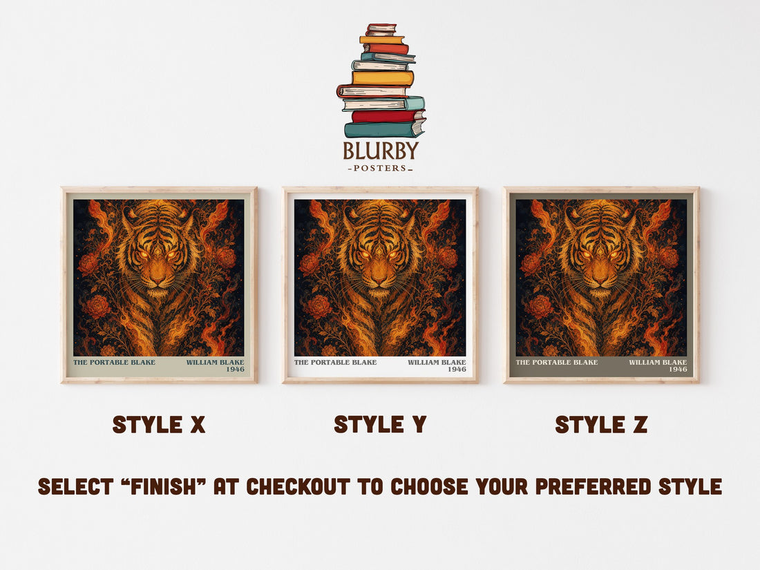 The portable Blake literary print in frame leaning in hallway – poetry wall art (mockup)