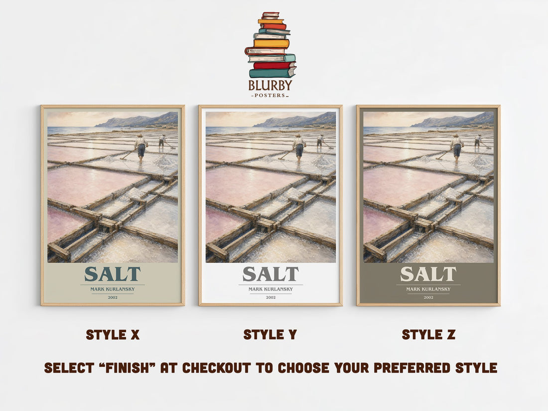 Salt book cover print in frame leaning in hallway – non fiction wall art (mockup)
