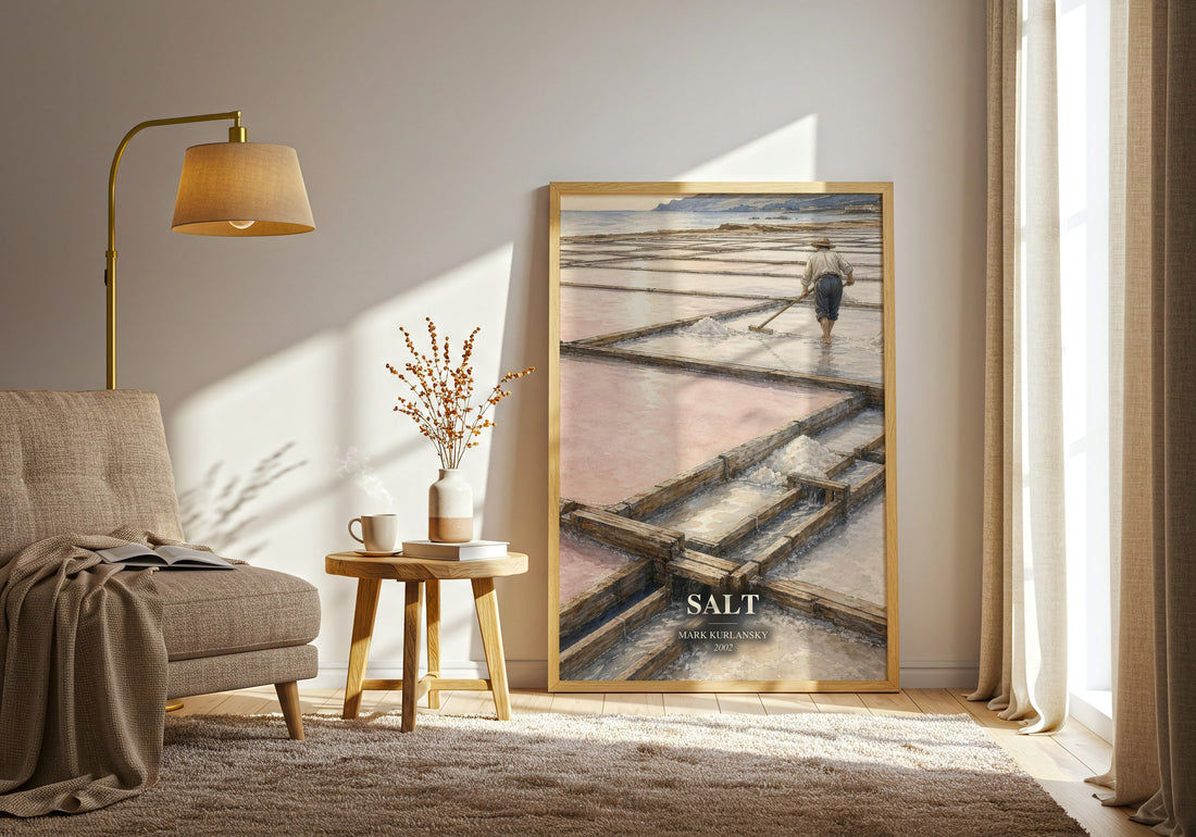 Salt watercolour print in frame leaning in hallway – non fiction wall art
