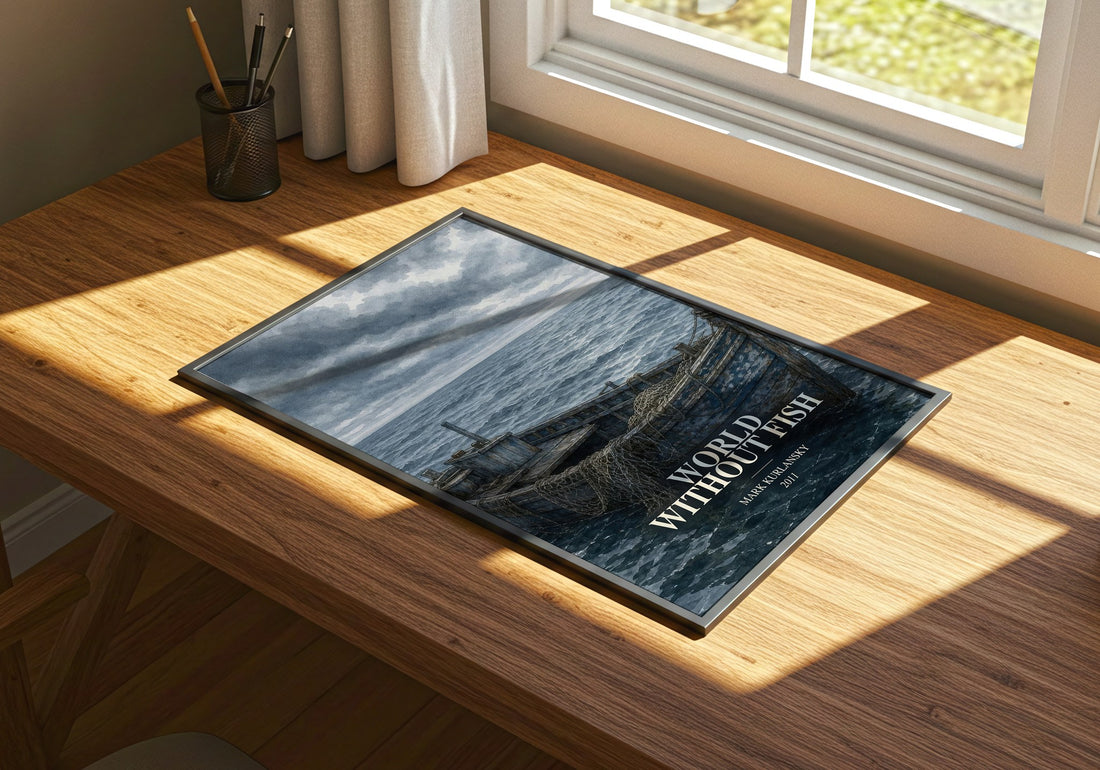 World Without Fish watercolour book poster framed on wall – non fiction wall art