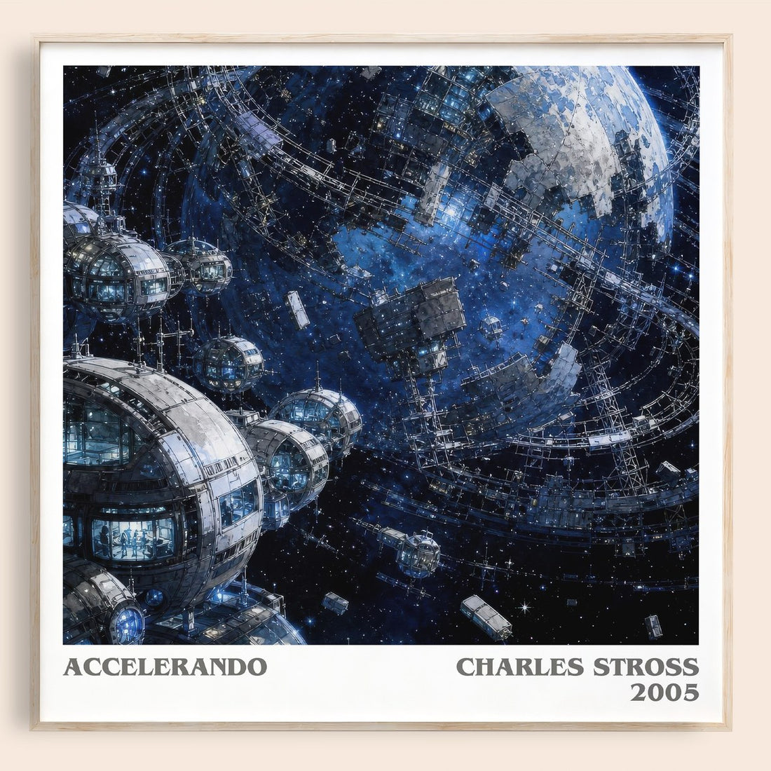 Accelerando literary book poster by Charles Stross – framed literary art print