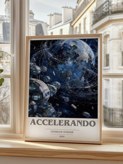 Accelerando book cover poster colour and style options – Charles Stross book art