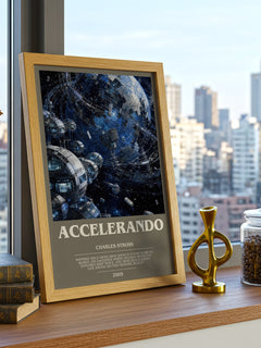Accelerando bookish print framed by window – literary home decor