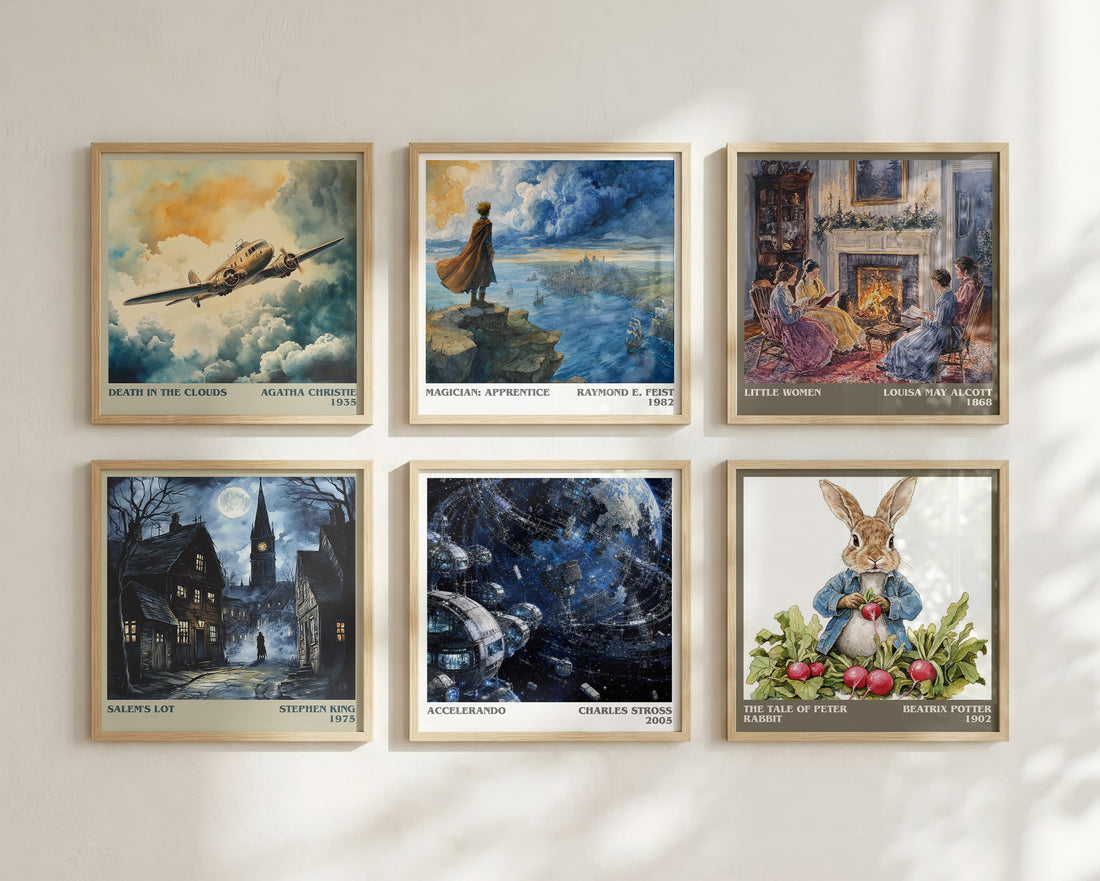 Accelerando Literary Art Print by Charles Stross – square print in a six-frame gallery wall