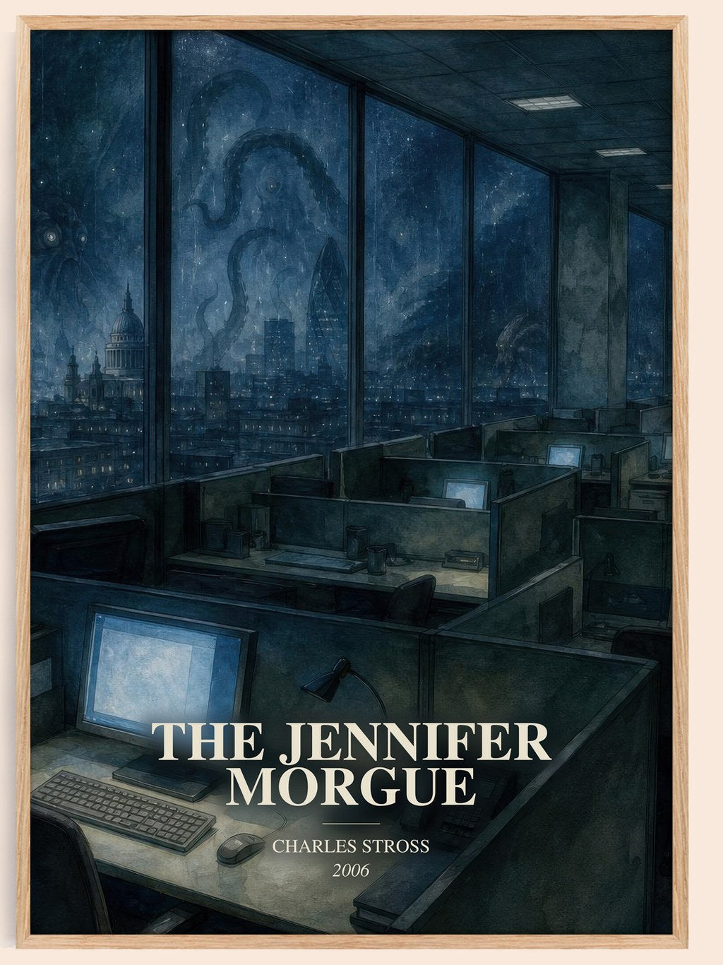 The Jennifer Morgue watercolour book poster by Charles Stross – framed literary art print