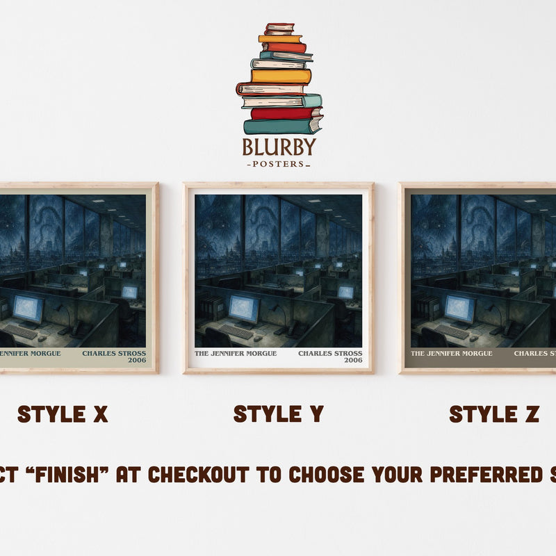 The Jennifer Morgue literary print in frame leaning in hallway – sci fi wall art