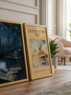 The Jennifer Morgue watercolour print framed by window – literary home decor