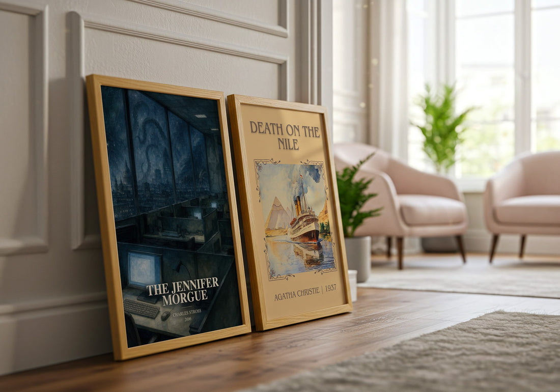 The Jennifer Morgue watercolour print framed by window – literary home decor