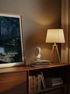 The Jennifer Morgue watercolour print on bookshelf – Charles Stross fan gift
