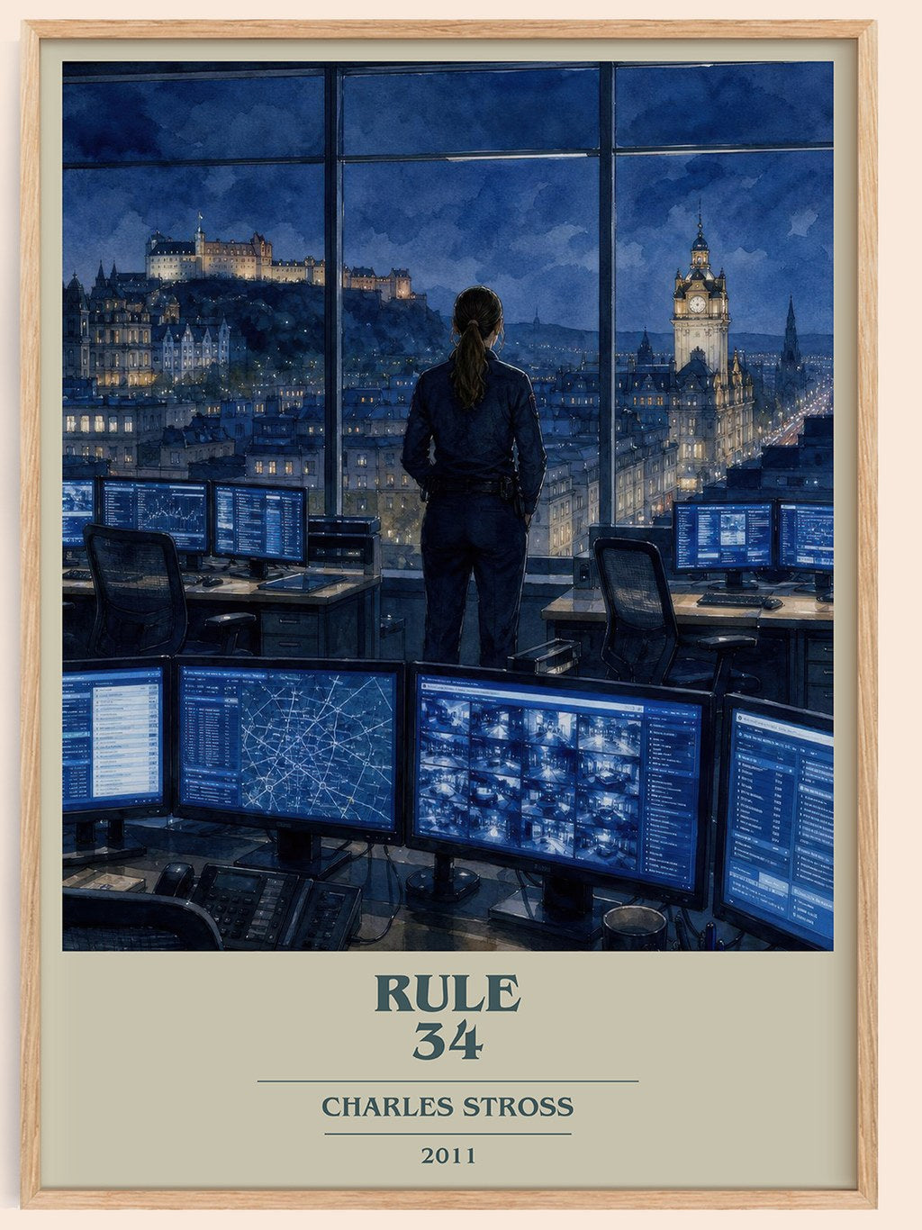 Rule 34 book cover book poster by Charles Stross – framed literary art print