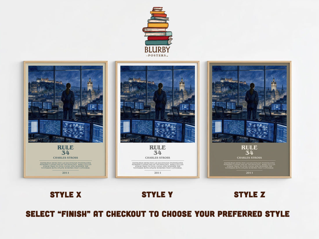 Rule 34 bookish print in frame leaning in hallway – sci fi wall art (mockup)