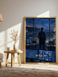 Rule 34 watercolour print in frame leaning in hallway – sci fi wall art