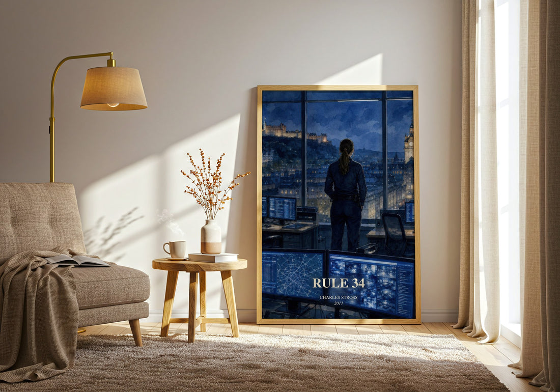 Rule 34 watercolour print in frame leaning in hallway – sci fi wall art