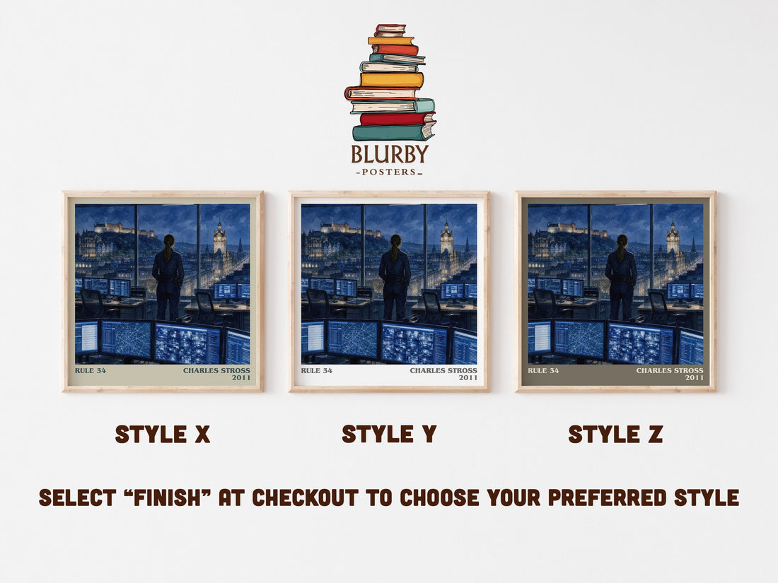 Rule 34 literary print in frame leaning in hallway – sci fi wall art (mockup)