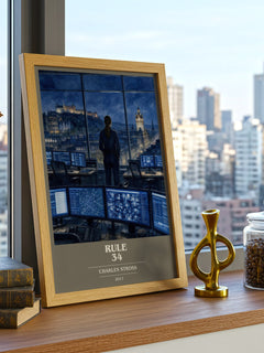 Rule 34 book cover print framed by window – literary home decor