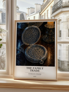 The family trade book cover poster colour and style options – Charles Stross book art