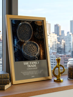 The family trade Bookish Wall Art by Charles Stross – framed print on a city-view windowsill